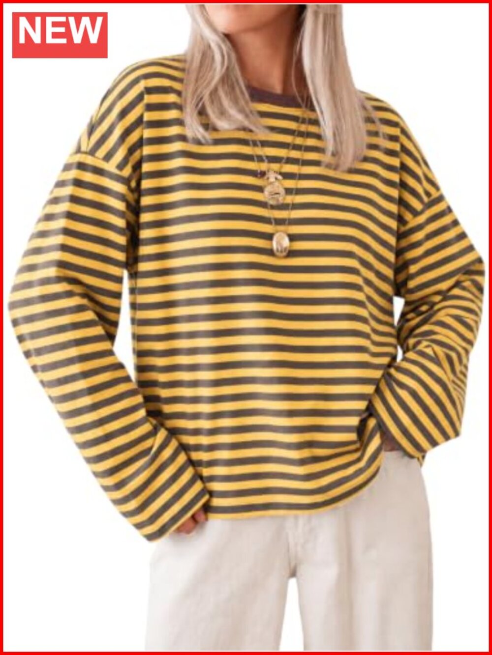 Striped Long Sleeve Crew Neck Cotton Loose Fit Casual Top